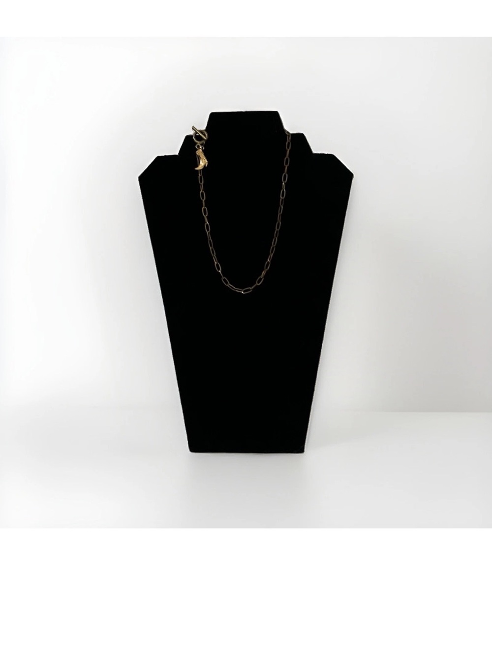 Gold Tone Cowboy Boot Pendant Paperclip Chain Necklace Toggle Western Cowgirl